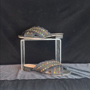 Schutz Blk Multi Color Studs Mules